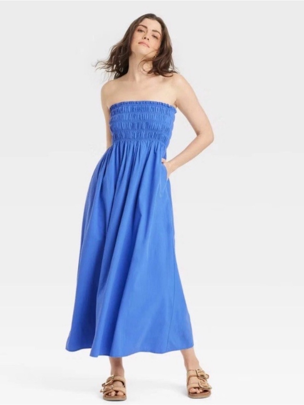 Universal Thread Strapless Smocked Maxi Dress in Cobalt Blue
